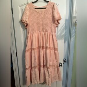 Size 2X Polygram Pink Smocked Maxi Dress with pockets. Never worn! Beautiful!